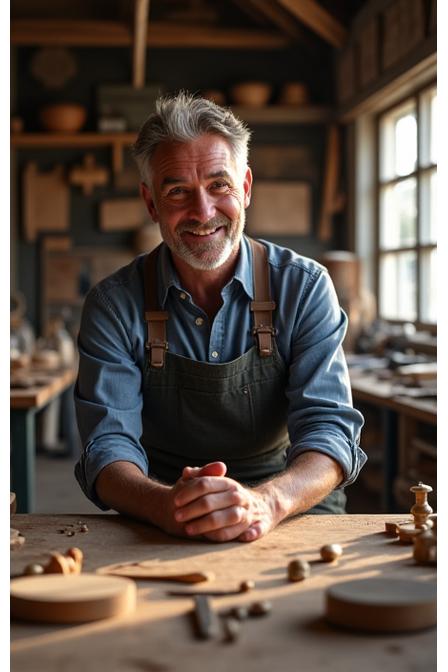 Photo de l'artisan fondateur de L'Artelier Vermeil dans son atelier.