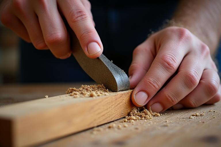 Gros plan sur les mains d'un artisan travaillant le bois avec des outils traditionnels