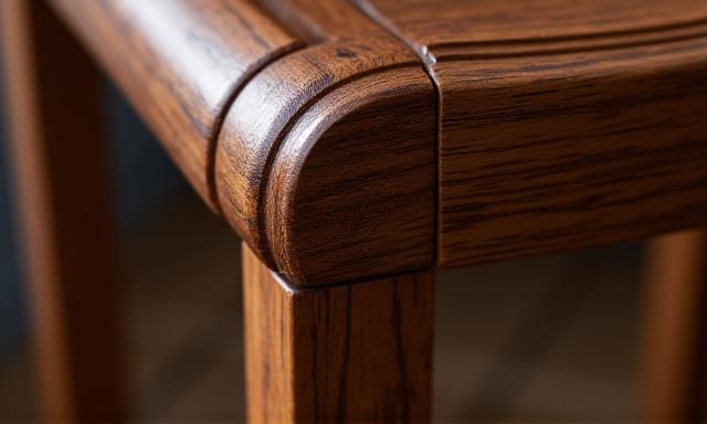 Détail d'un meuble en bois finement sculpté, représentant le mobilier sur mesure
