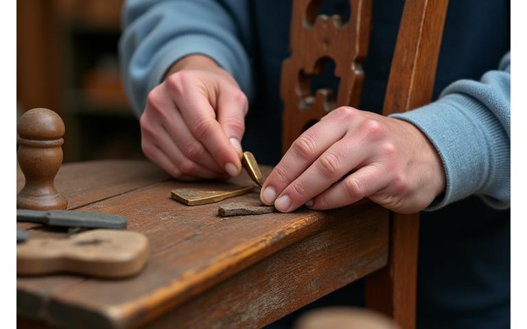 Artisan restaurateur travaillant délicatement sur une chaise ancienne avec outils traditionnels